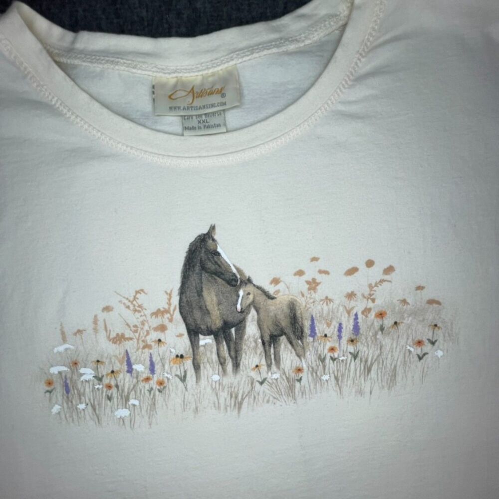 Artisans Vintage Horse Graphic Equestrian Shirt XXL Cream Western Boho Cowboy - Picture 3 of 8